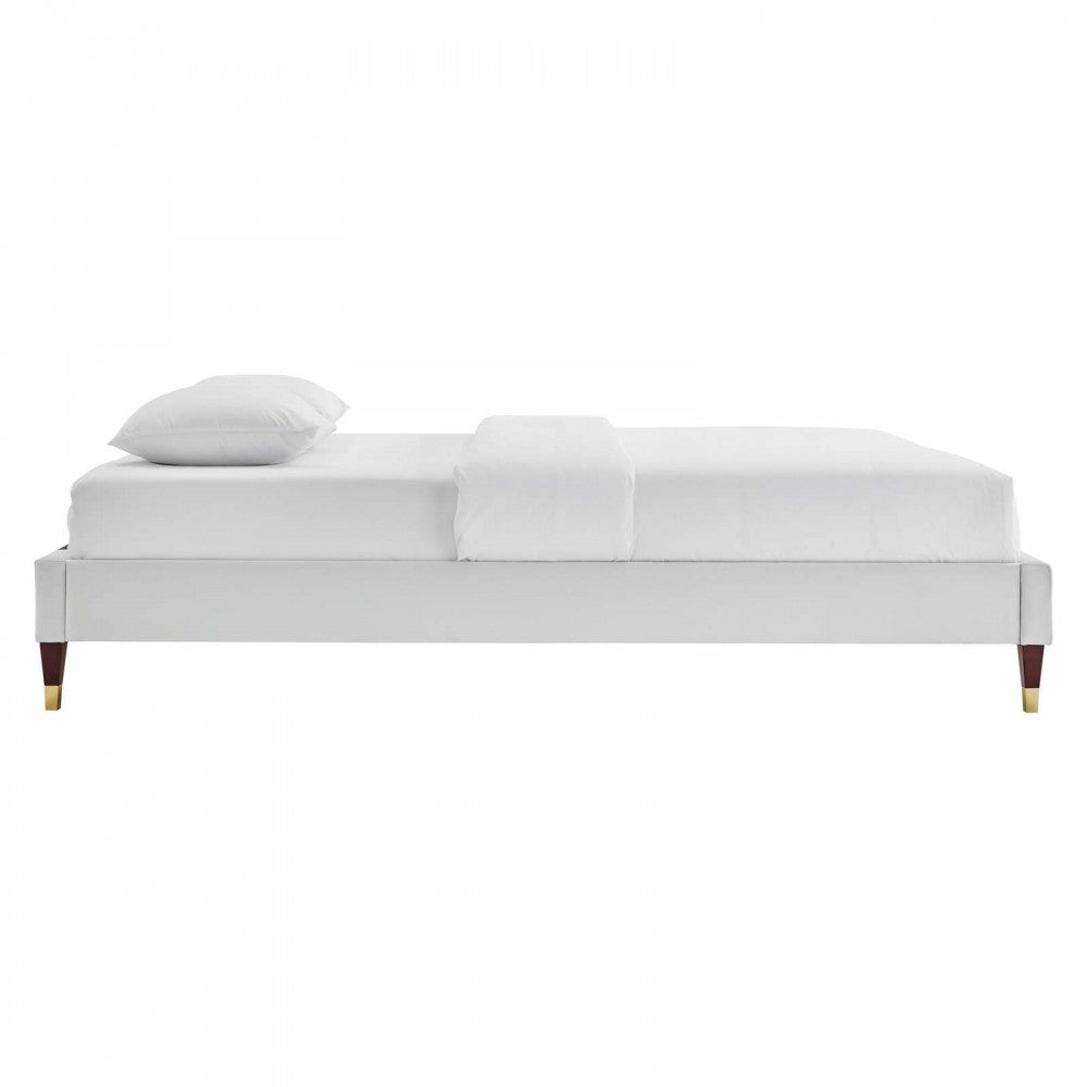 Harlow Twin Performance Velvet Platform Bed Frame, Light Gray