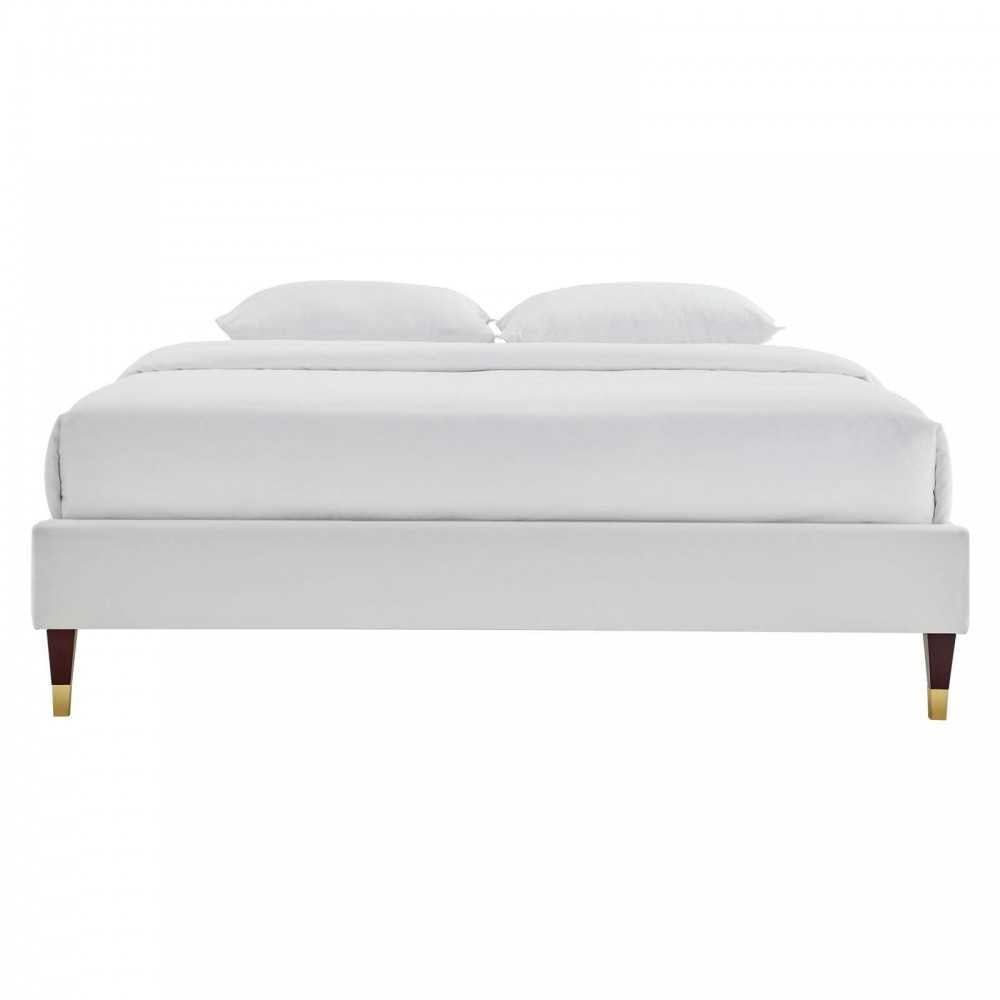 Harlow Twin Performance Velvet Platform Bed Frame, Light Gray
