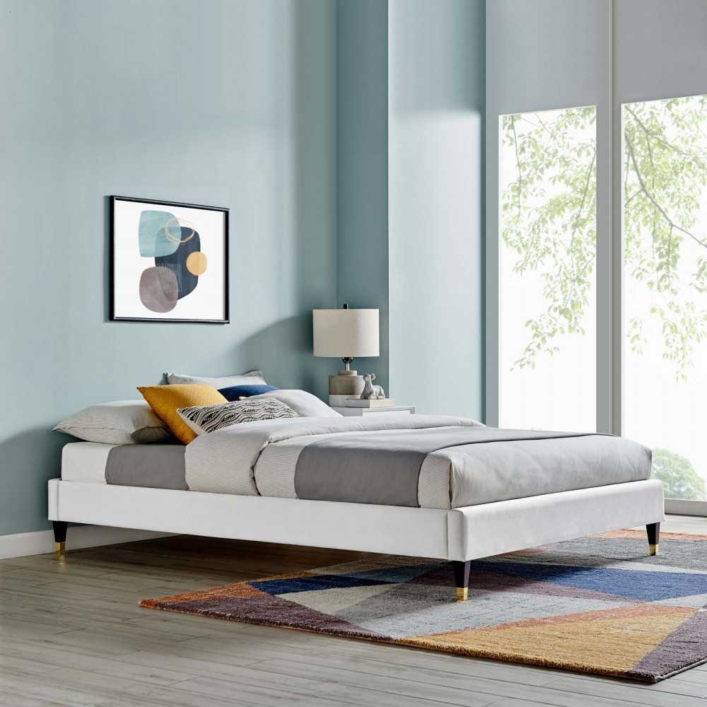 Harlow Twin Performance Velvet Platform Bed Frame, Light Gray