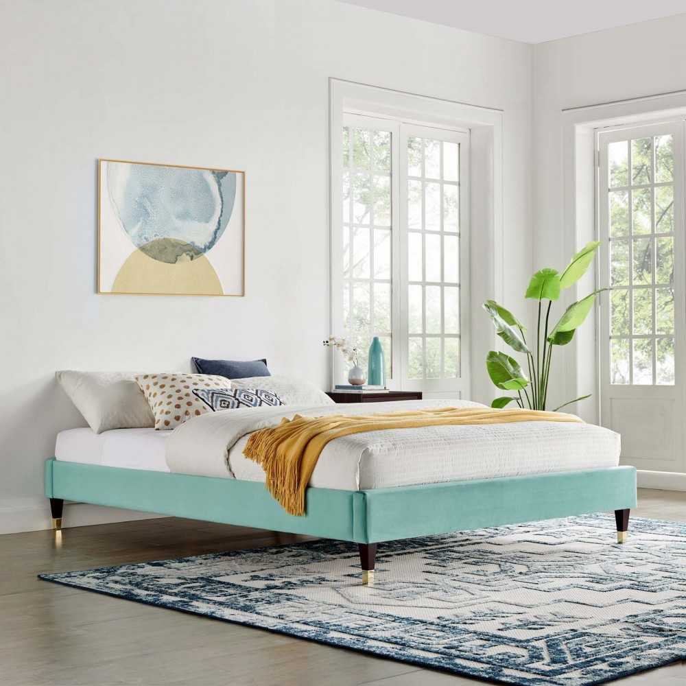 Harlow Twin Performance Velvet Platform Bed Frame, Mint
