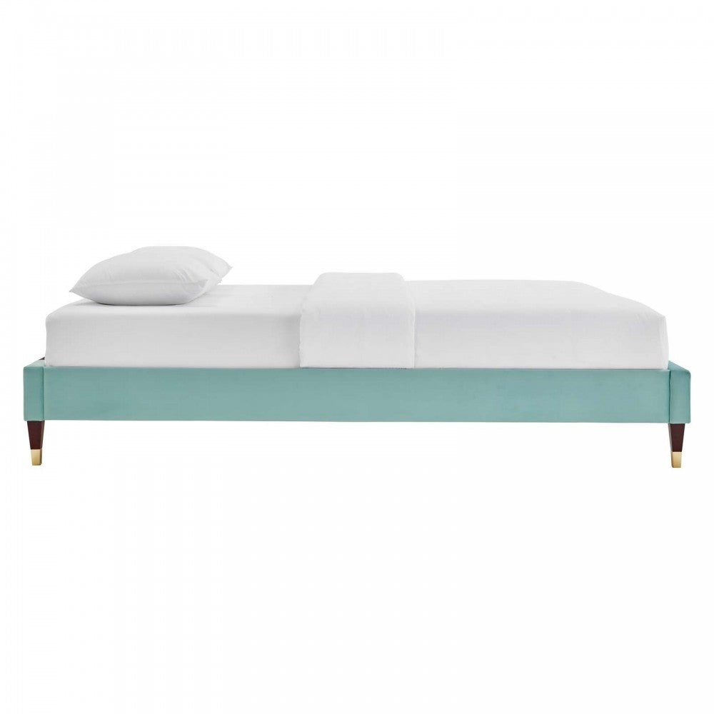 Harlow Twin Performance Velvet Platform Bed Frame, Mint