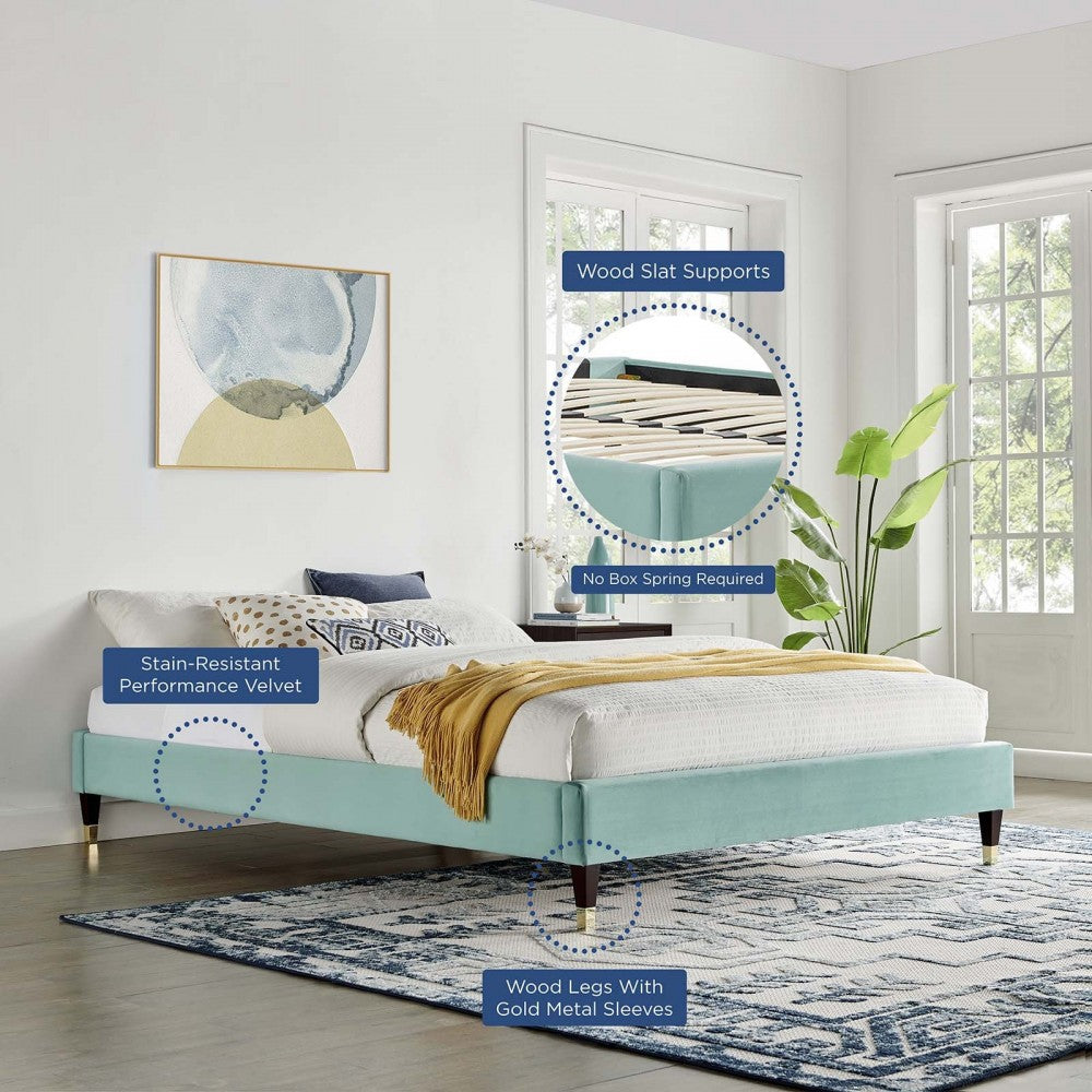 Harlow Twin Performance Velvet Platform Bed Frame, Mint