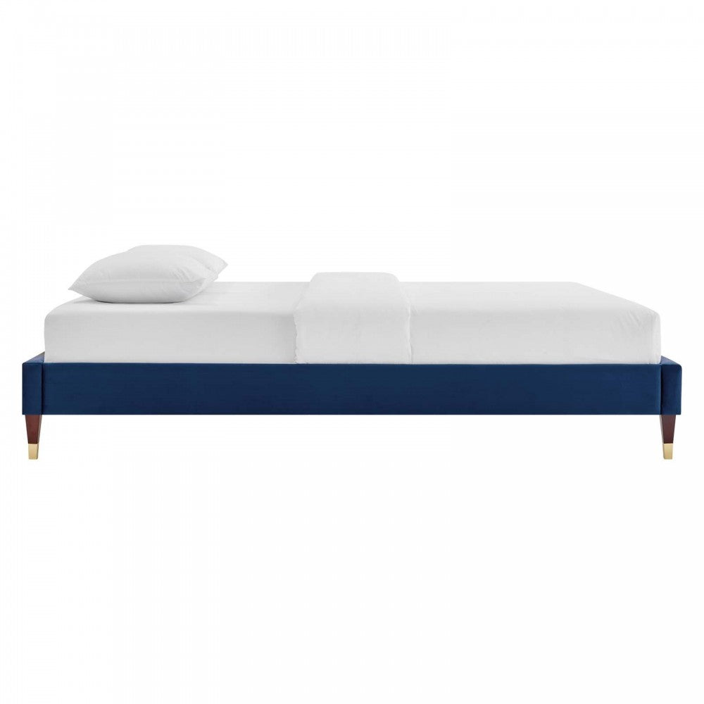 Harlow Twin Performance Velvet Platform Bed Frame, Navy