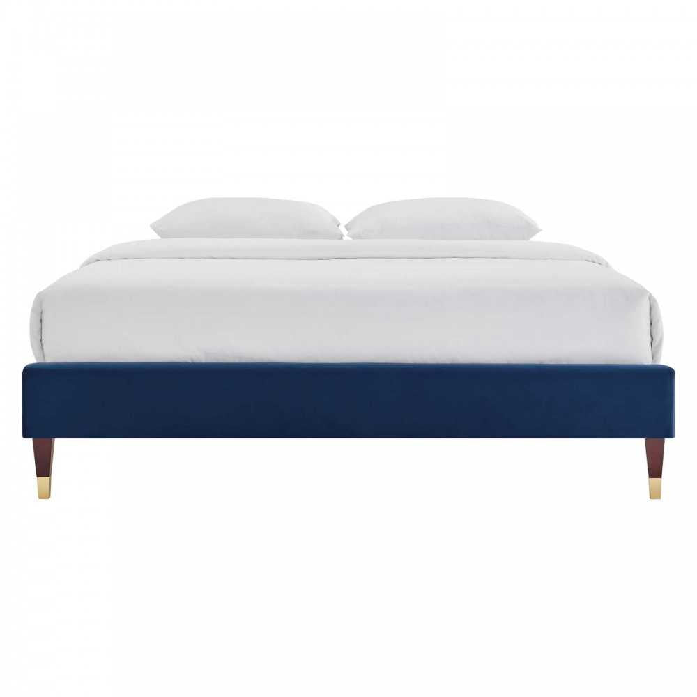 Harlow Twin Performance Velvet Platform Bed Frame, Navy
