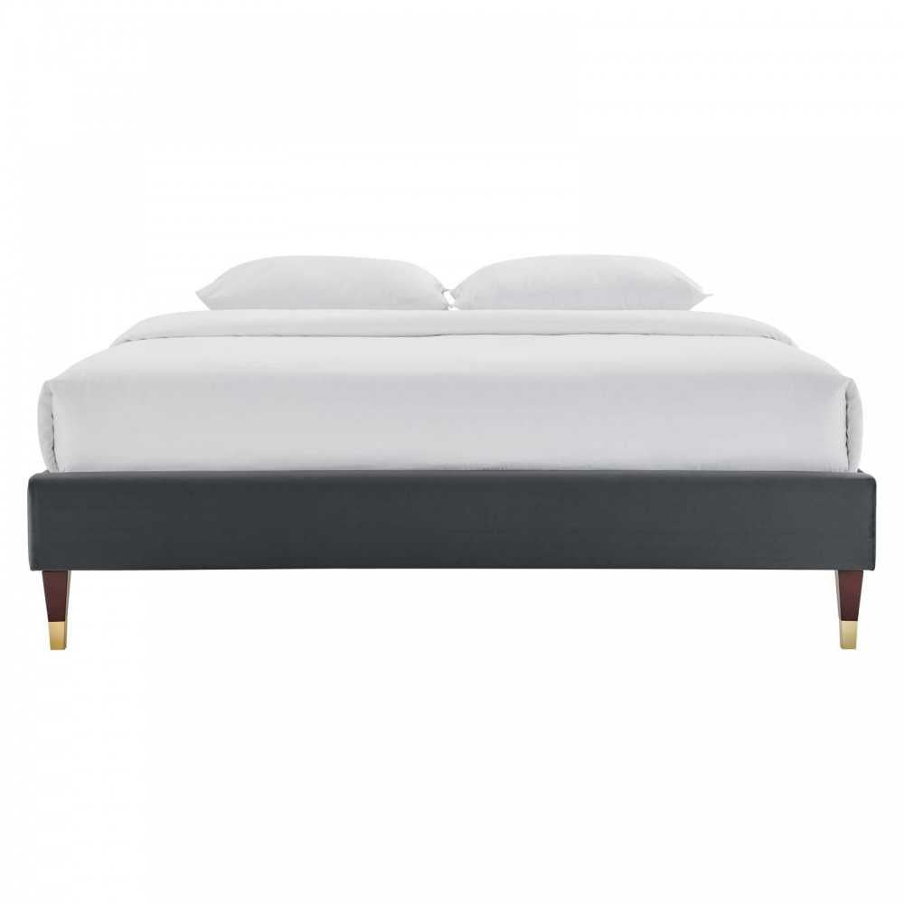 Harlow Twin Performance Velvet Platform Bed Frame, Charcoal