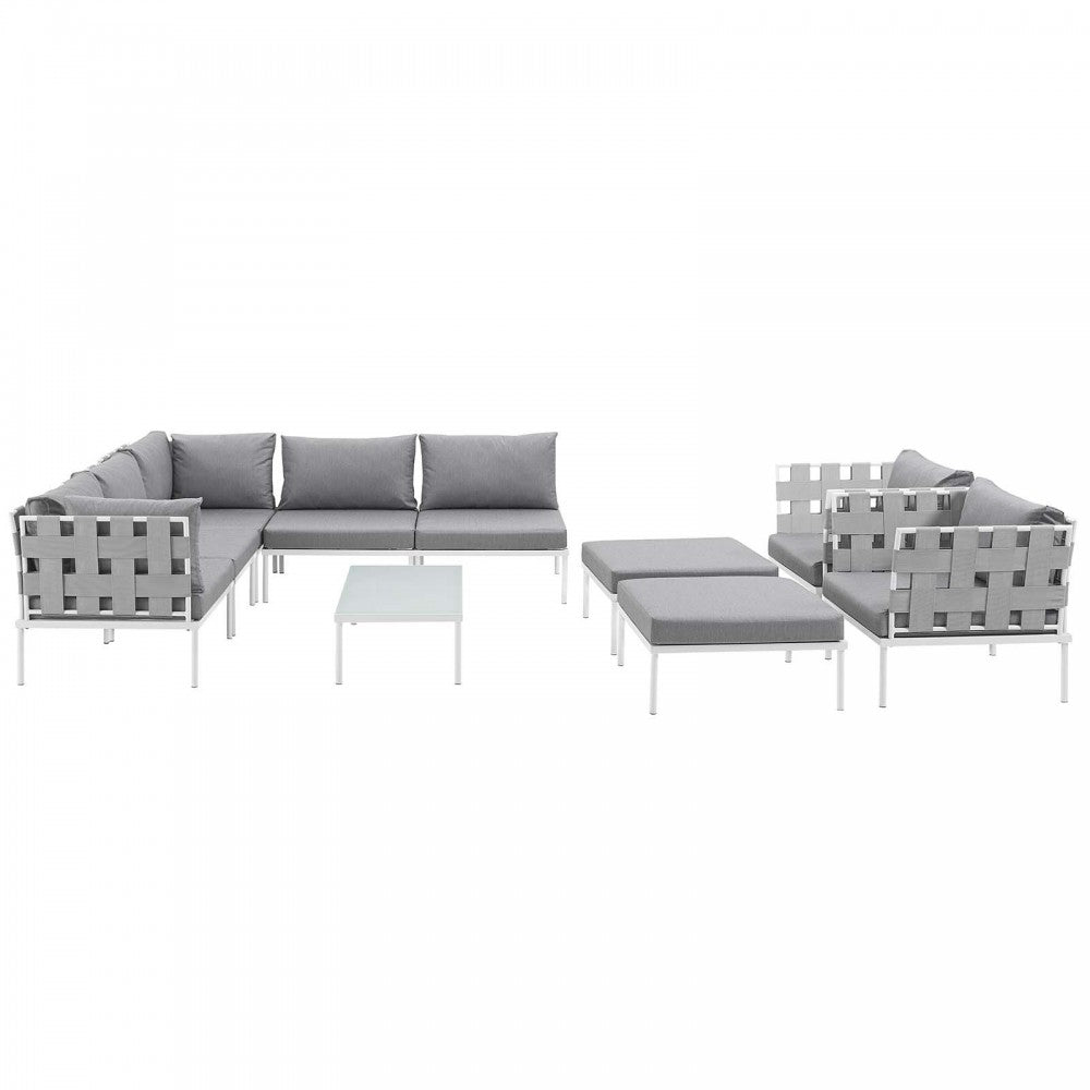 Harmony 10 Piece Outdoor Patio Aluminum Sectional Sofa Set, White Gray