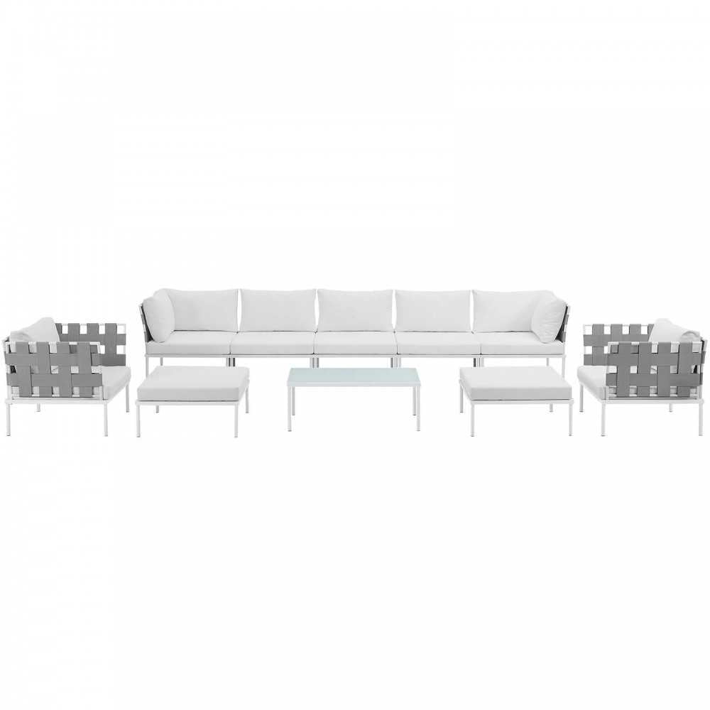 Harmony 10 Piece Outdoor Patio Aluminum Sectional Sofa Set, White White