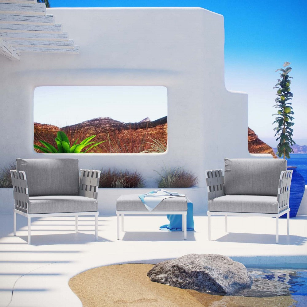 Harmony 3 Piece Outdoor Patio Aluminum Sectional Sofa Set, White Gray