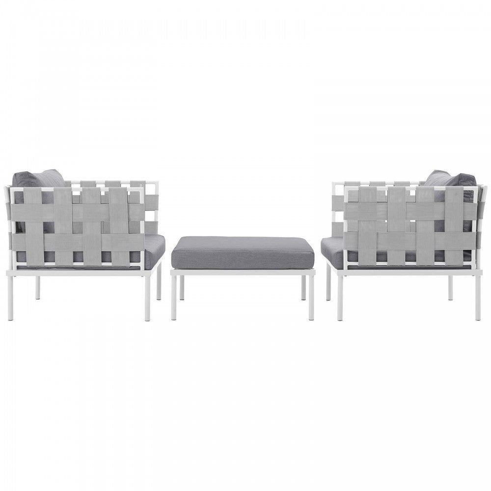 Harmony 3 Piece Outdoor Patio Aluminum Sectional Sofa Set, White Gray