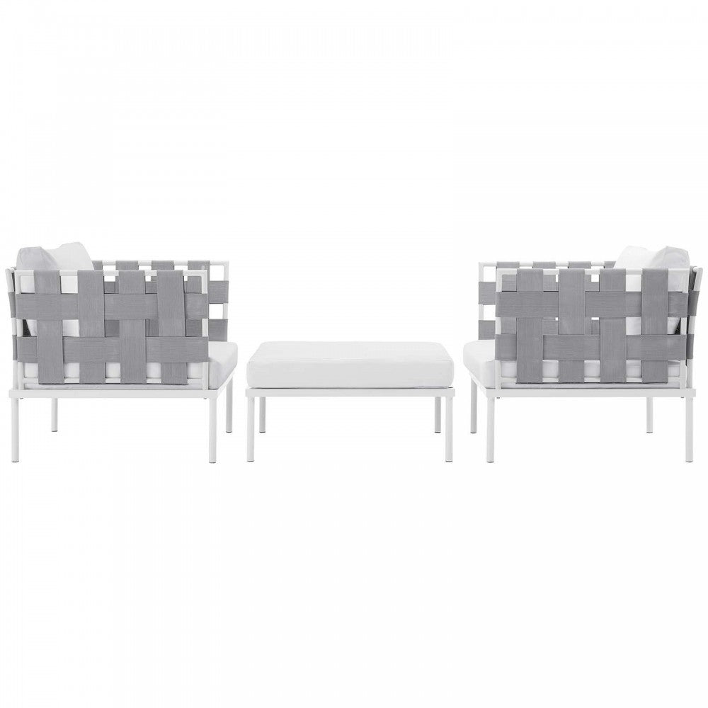 Harmony 3 Piece Outdoor Patio Aluminum Sectional Sofa Set, White White