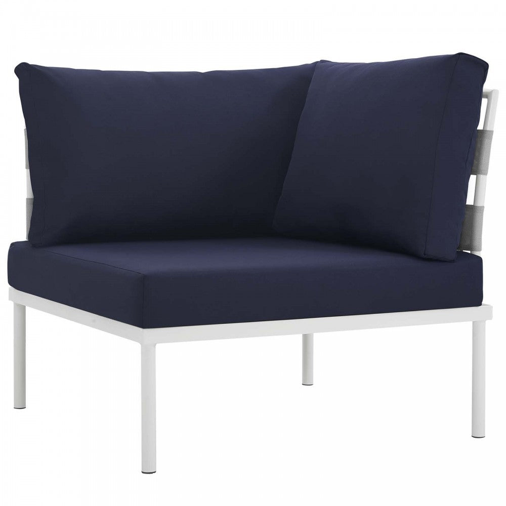 Harmony 5 Piece Outdoor Patio Aluminum Sectional Sofa Set, White Navy