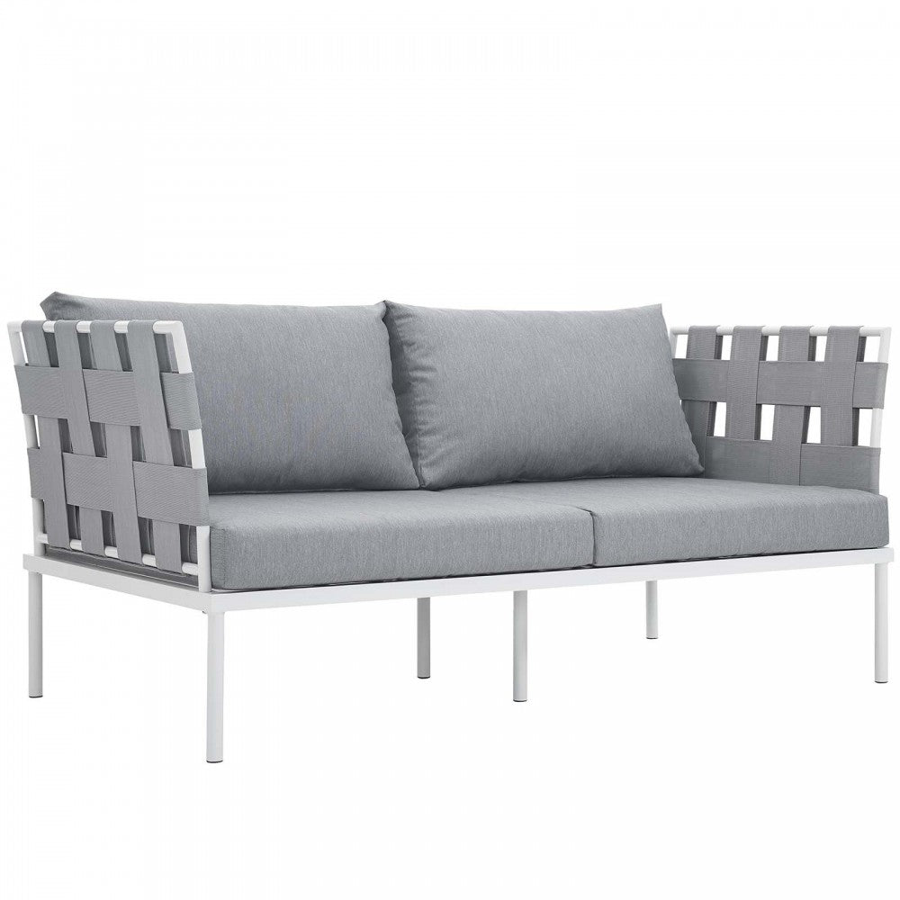 Harmony 5 Piece Outdoor Patio Aluminum Sectional Sofa Set, White Gray, EEI-2621-WHI-GRY-SET