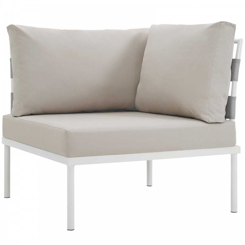 Harmony 5 Piece Outdoor Patio Aluminum Sectional Sofa Set, White Beige, EEI-2622-WHI-BEI-SET