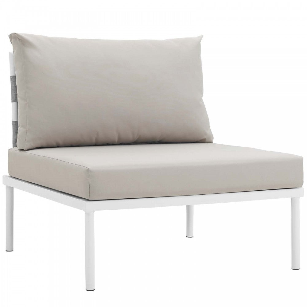 Harmony 5 Piece Outdoor Patio Aluminum Sectional Sofa Set, White Beige, EEI-2622-WHI-BEI-SET