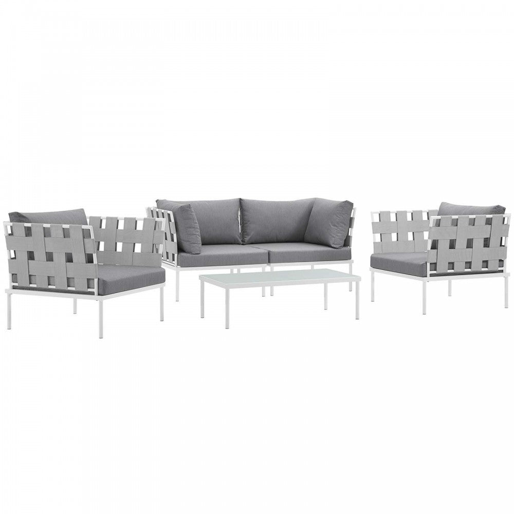 Harmony 5 Piece Outdoor Patio Aluminum Sectional Sofa Set, White Gray