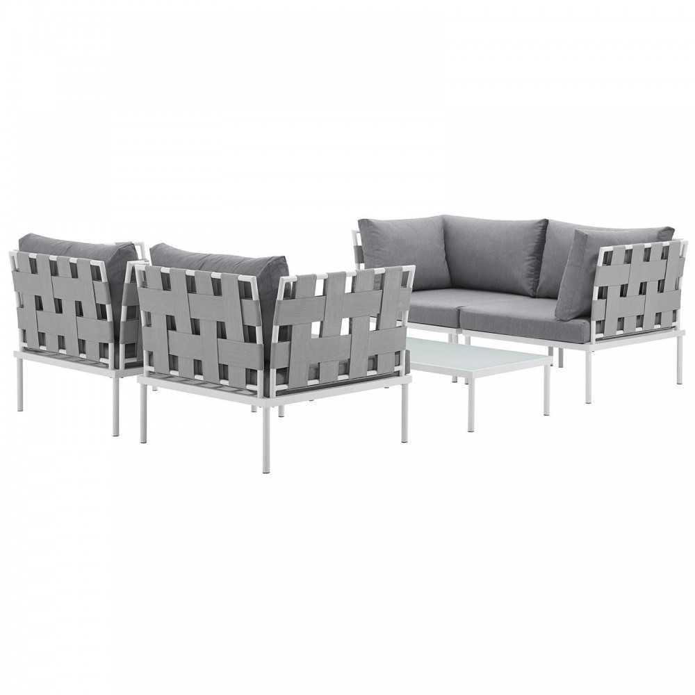 Harmony 5 Piece Outdoor Patio Aluminum Sectional Sofa Set, White Gray