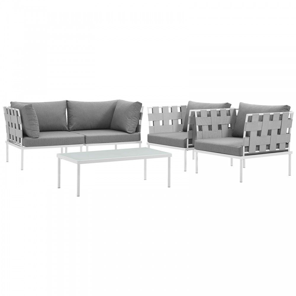 Harmony 5 Piece Outdoor Patio Aluminum Sectional Sofa Set, White Gray