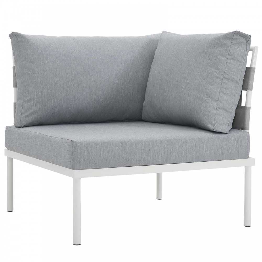 Harmony 5 Piece Outdoor Patio Aluminum Sectional Sofa Set, White Gray