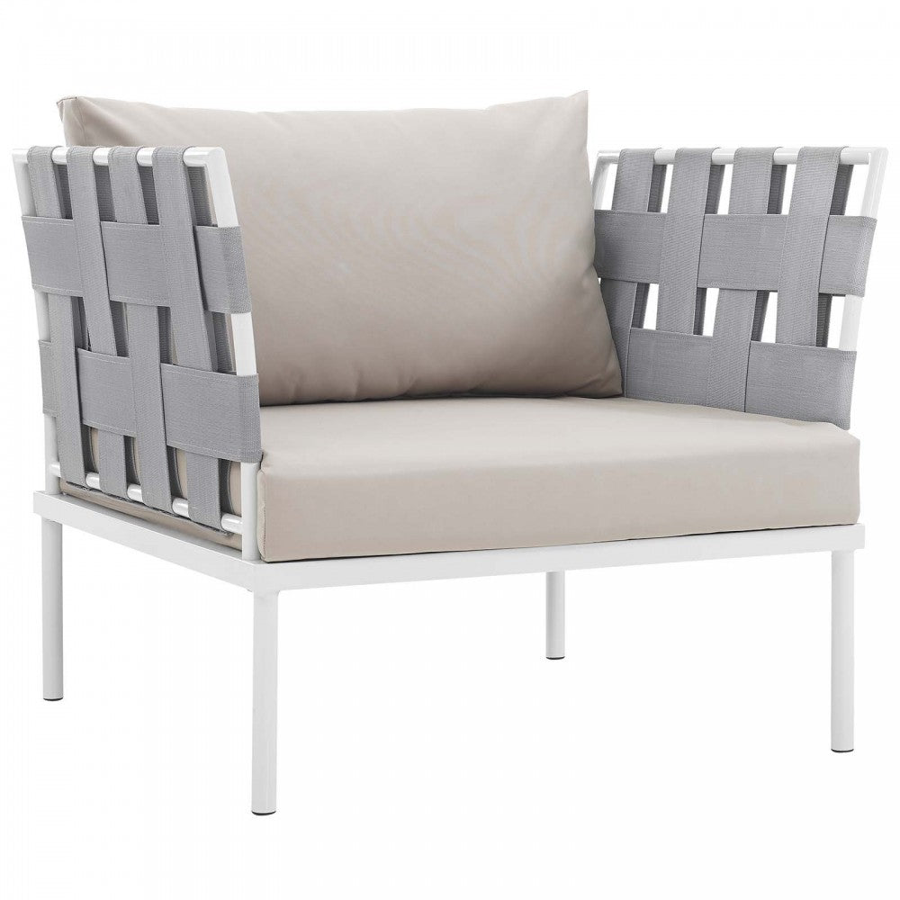 Harmony 5 Piece Outdoor Patio Aluminum Sectional Sofa Set, White Beige, EEI-2621-WHI-BEI-SET