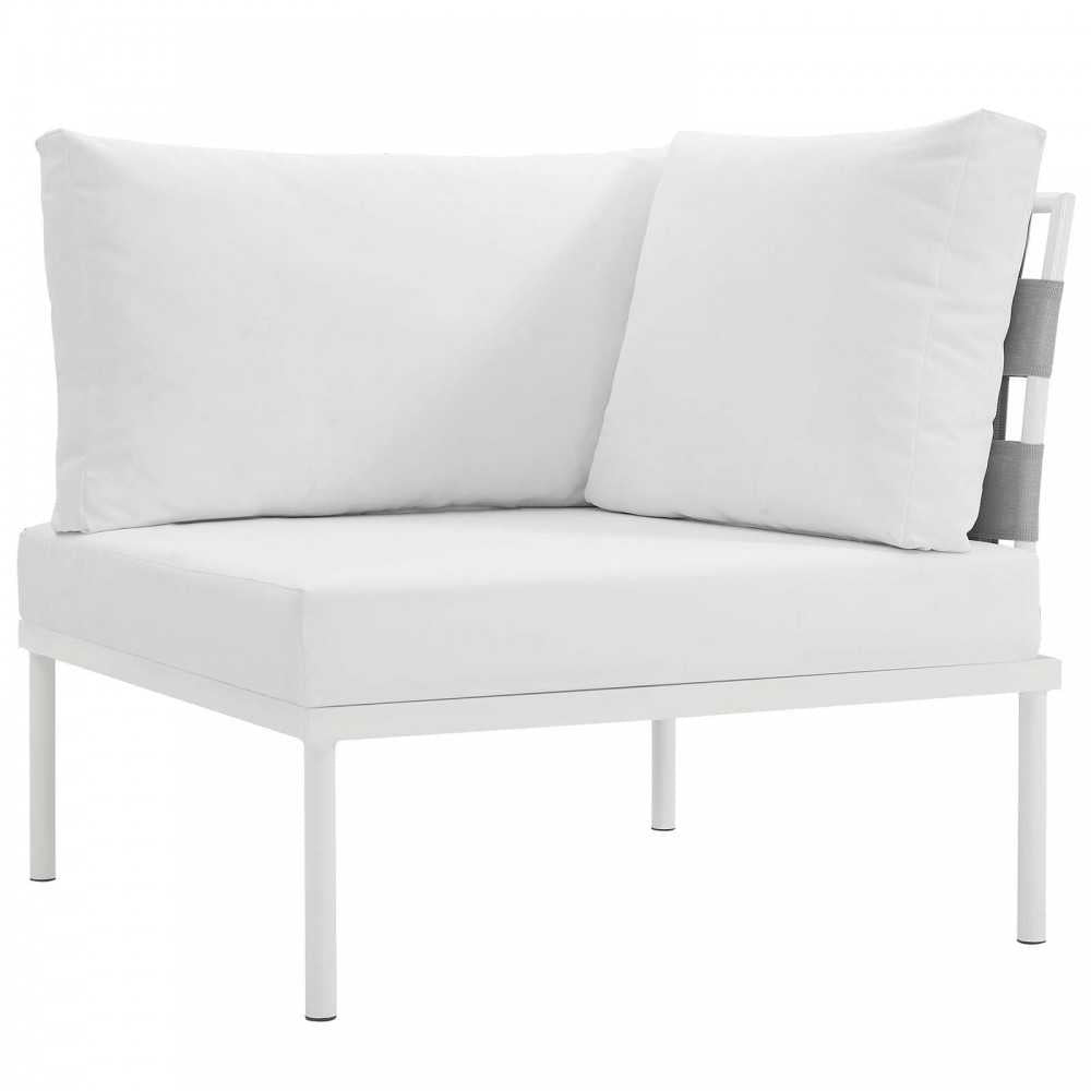 Harmony 7 Piece Outdoor Patio Aluminum Sectional Sofa Set, White White, EEI-2620-WHI-WHI-SET