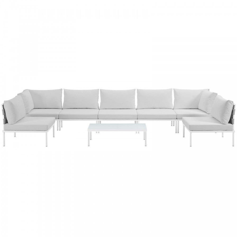 Harmony 8 Piece Outdoor Patio Aluminum Sectional Sofa Set, White White, EEI-2625-WHI-WHI-SET