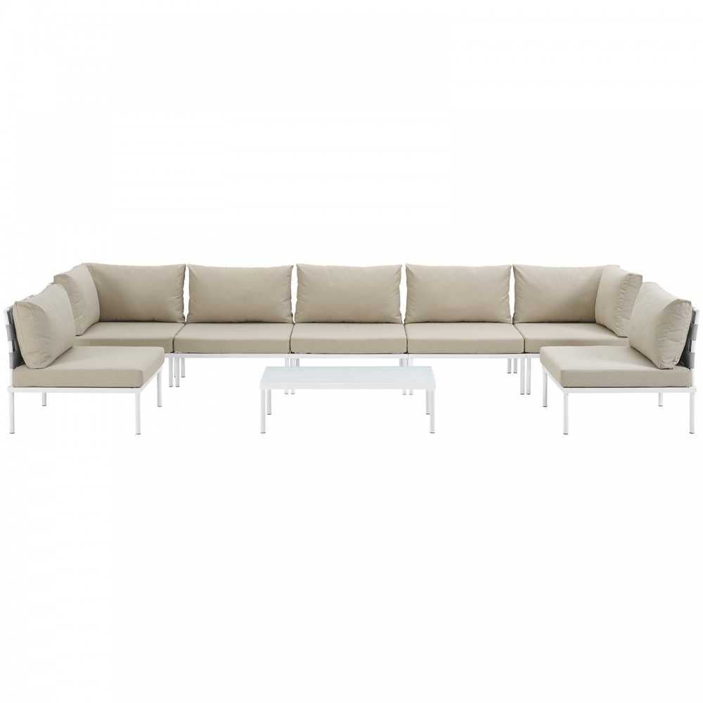 Harmony 8 Piece Outdoor Patio Aluminum Sectional Sofa Set, White Beige, EEI-2625-WHI-BEI-SET