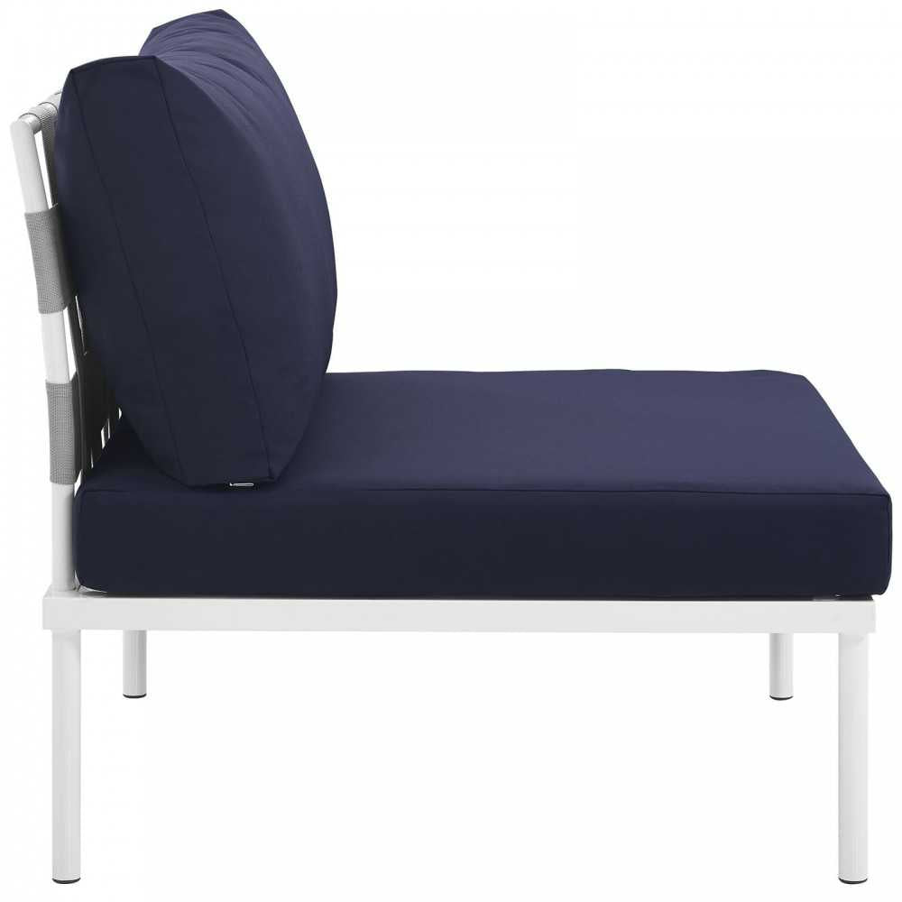 Harmony Armless Outdoor Patio Aluminum Chair, White Navy