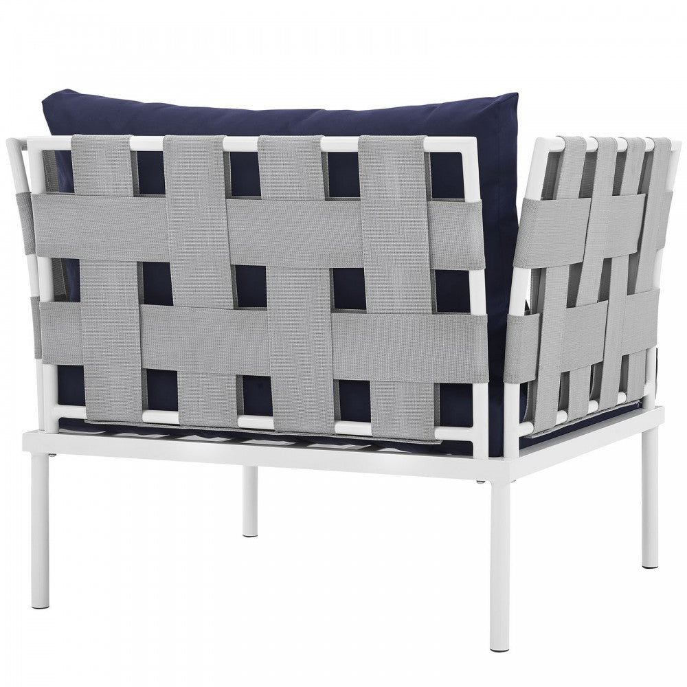 Harmony Outdoor Patio Aluminum Armchair, White Navy