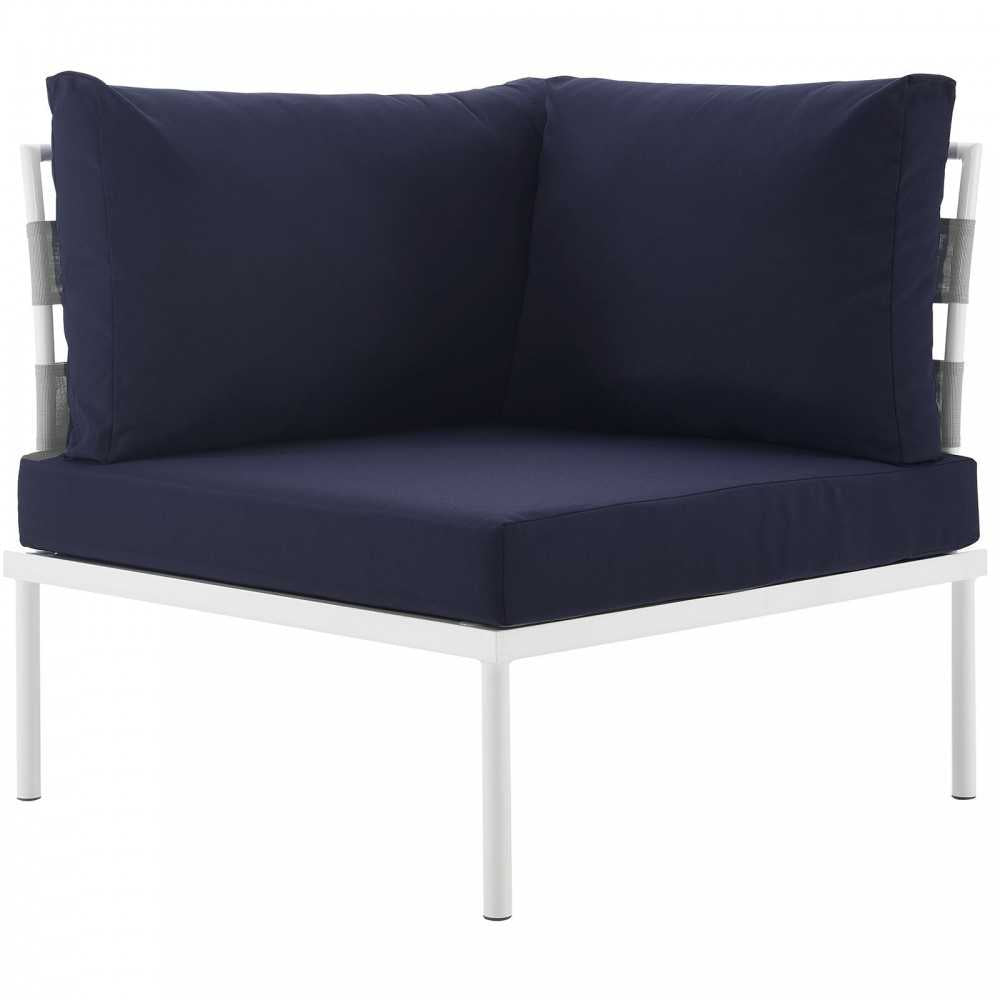 Harmony Outdoor Patio Aluminum Corner Sofa, White Navy