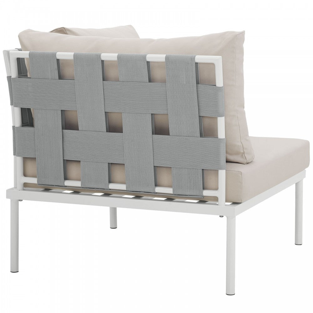 Harmony Outdoor Patio Aluminum Corner Sofa, White Beige
