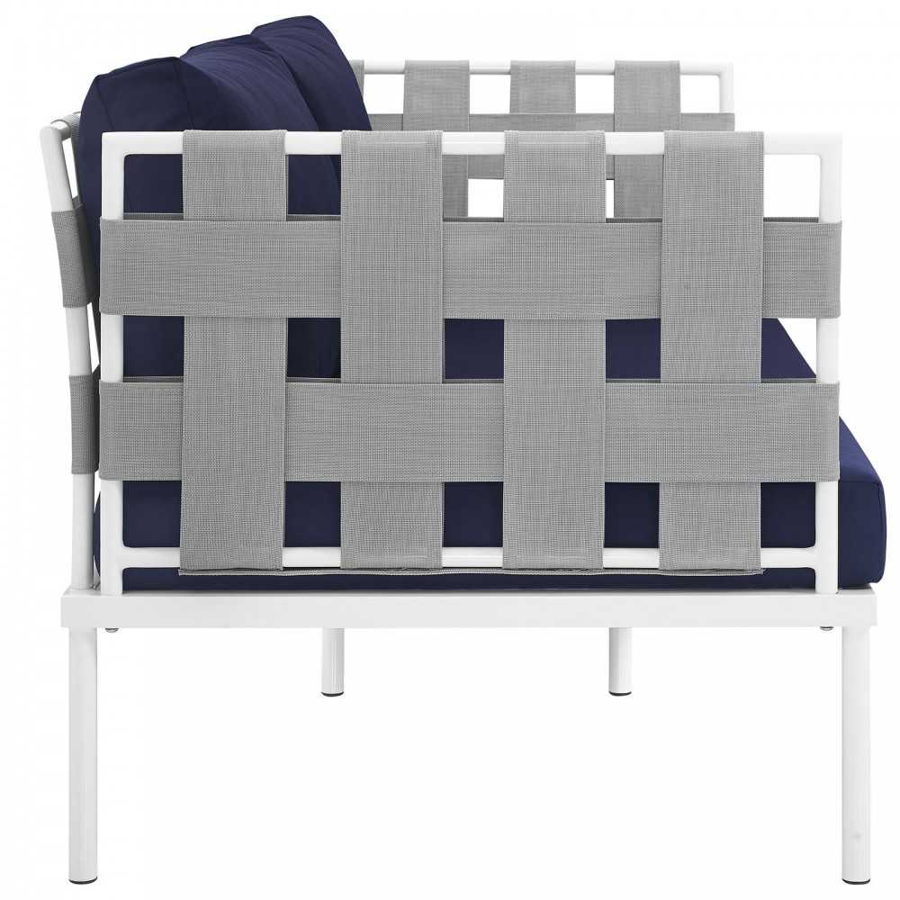 Harmony Outdoor Patio Aluminum Loveseat, White Navy