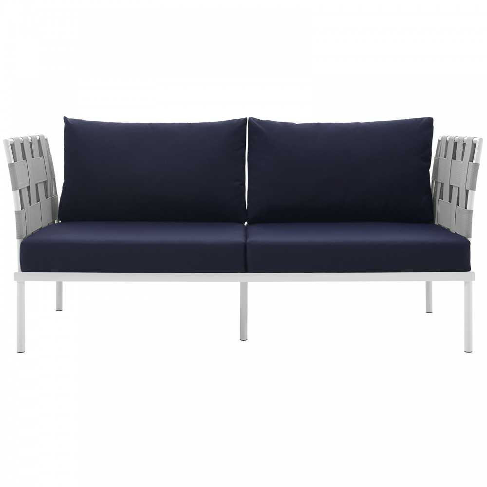 Harmony Outdoor Patio Aluminum Loveseat, White Navy