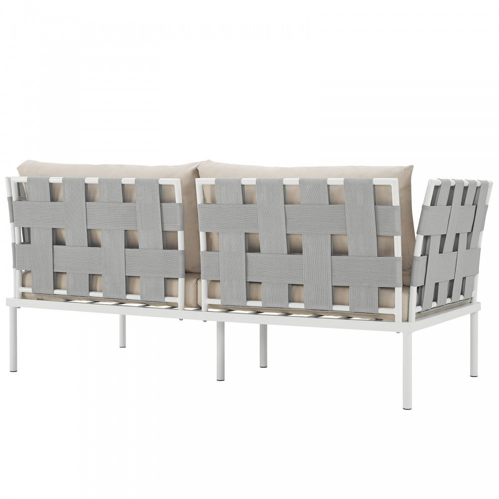 Harmony Outdoor Patio Aluminum Loveseat, White Beige