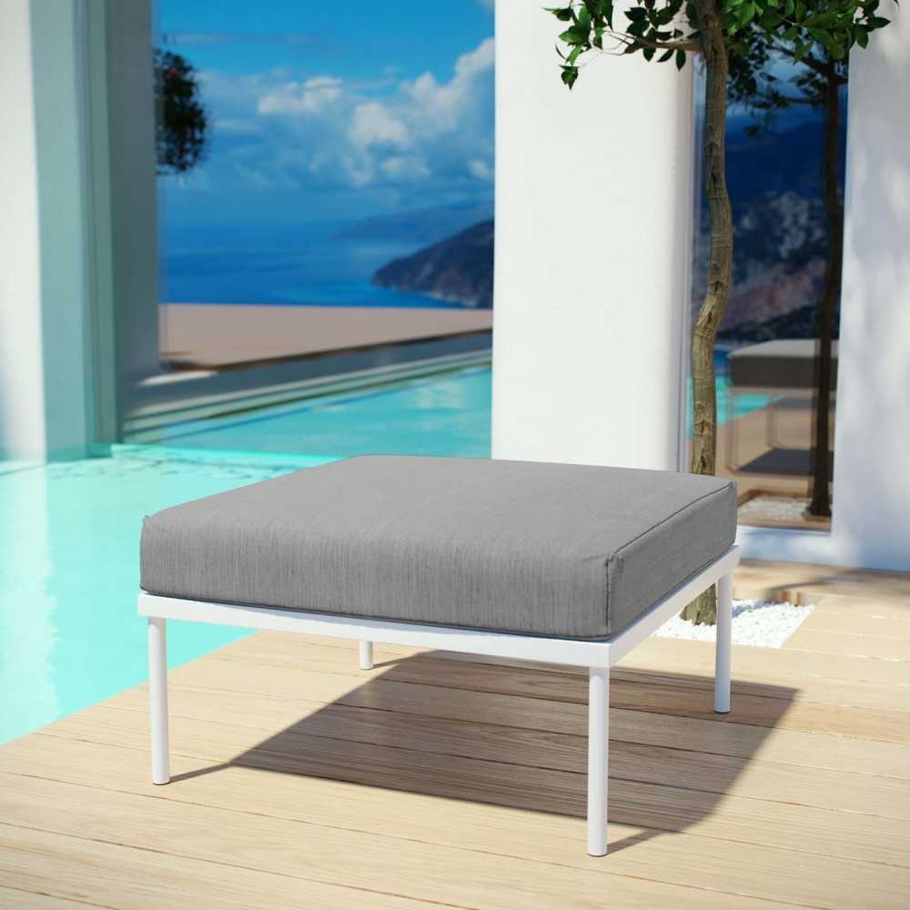Harmony Outdoor Patio Aluminum Ottoman, White Gray