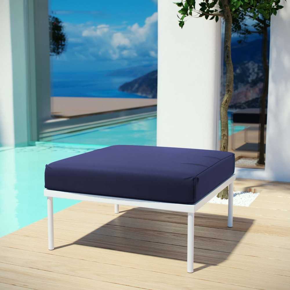 Harmony Outdoor Patio Aluminum Ottoman, White Navy