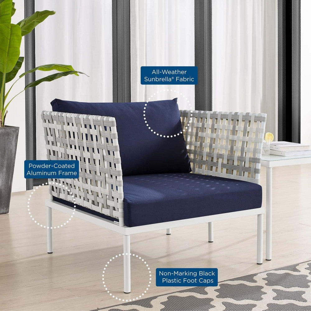 Harmony Sunbrella Basket Weave Outdoor Patio Aluminum Armchair, Taupe Navy