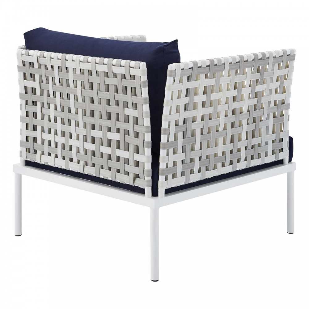 Harmony Sunbrella Basket Weave Outdoor Patio Aluminum Armchair, Taupe Navy