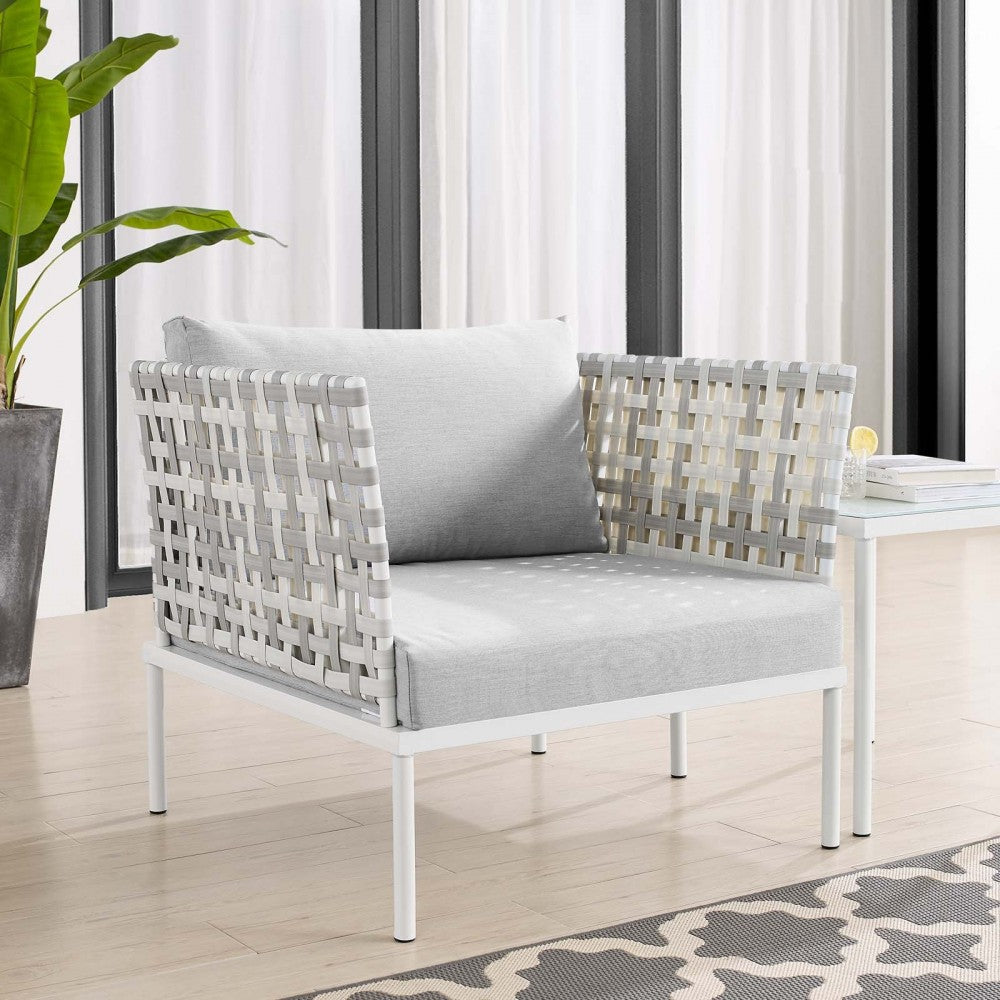 Harmony Sunbrella Basket Weave Outdoor Patio Aluminum Armchair, Taupe Gray