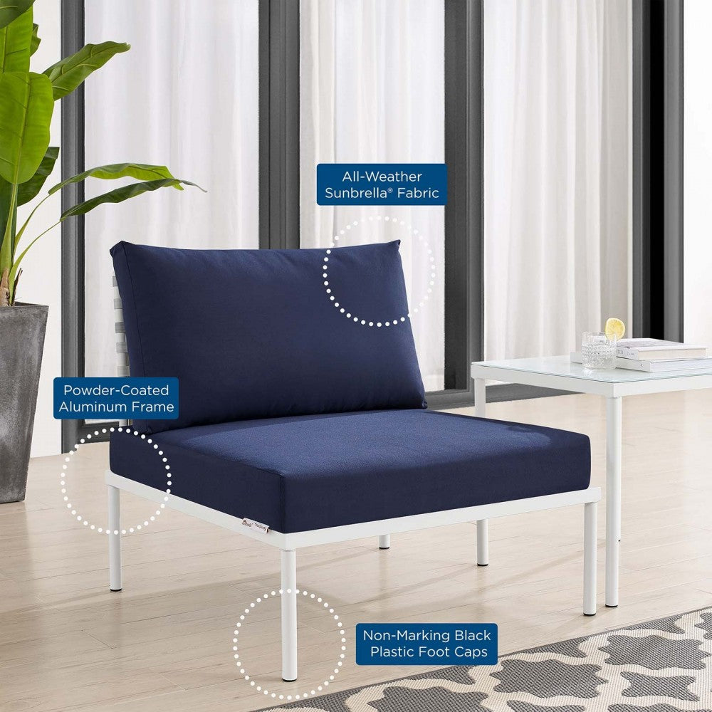 Harmony Sunbrella Basket Weave Outdoor Patio Aluminum Armless Chair, Taupe Navy