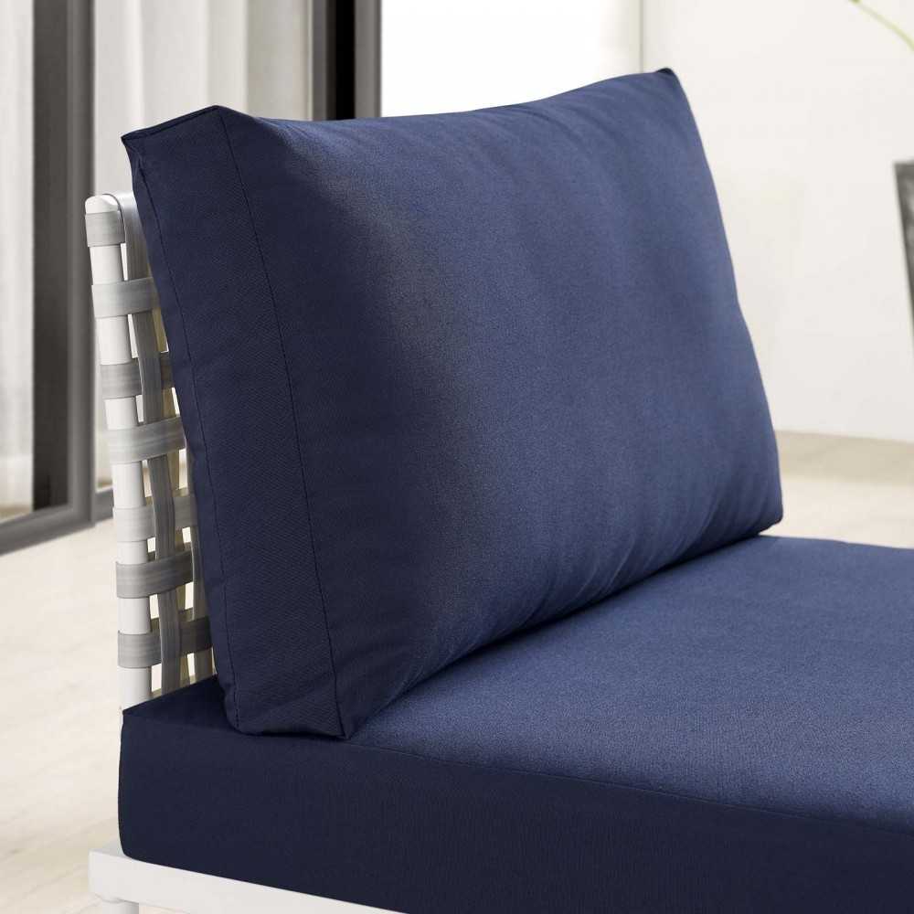 Harmony Sunbrella Basket Weave Outdoor Patio Aluminum Armless Chair, Taupe Navy