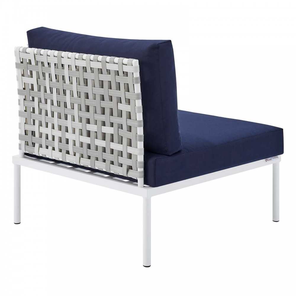 Harmony Sunbrella Basket Weave Outdoor Patio Aluminum Armless Chair, Taupe Navy