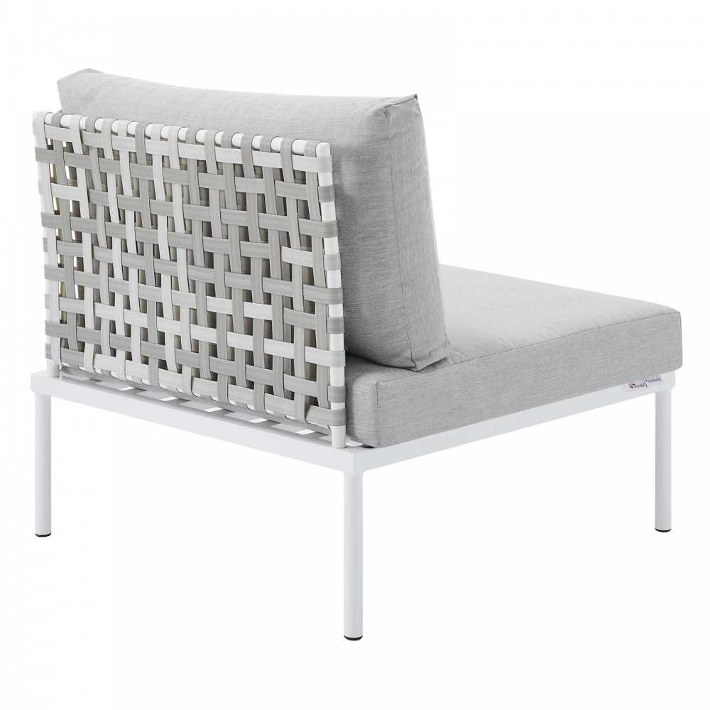 Harmony Sunbrella Basket Weave Outdoor Patio Aluminum Armless Chair, Taupe Gray