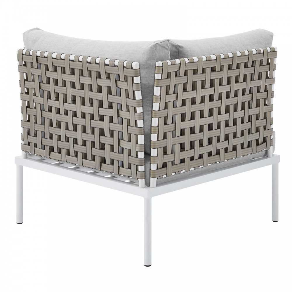 Harmony Sunbrella Basket Weave Outdoor Patio Aluminum Corner Chair, Tan Gray