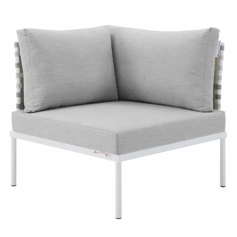 Harmony Sunbrella Basket Weave Outdoor Patio Aluminum Corner Chair, Taupe Gray