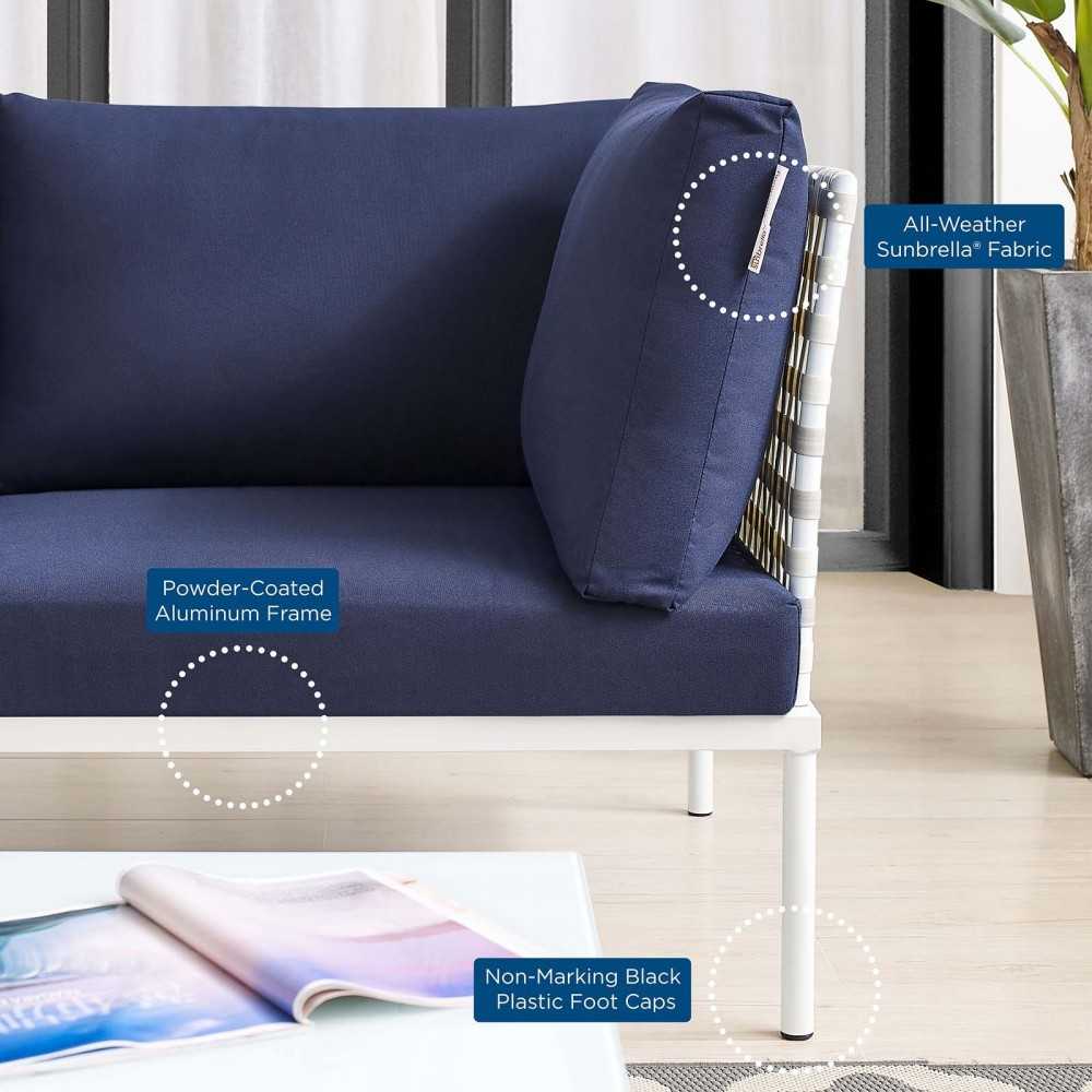 Harmony Sunbrella Basket Weave Outdoor Patio Aluminum Loveseat, Taupe Navy