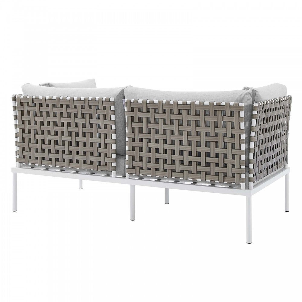 Harmony Sunbrella Basket Weave Outdoor Patio Aluminum Loveseat, Tan Gray