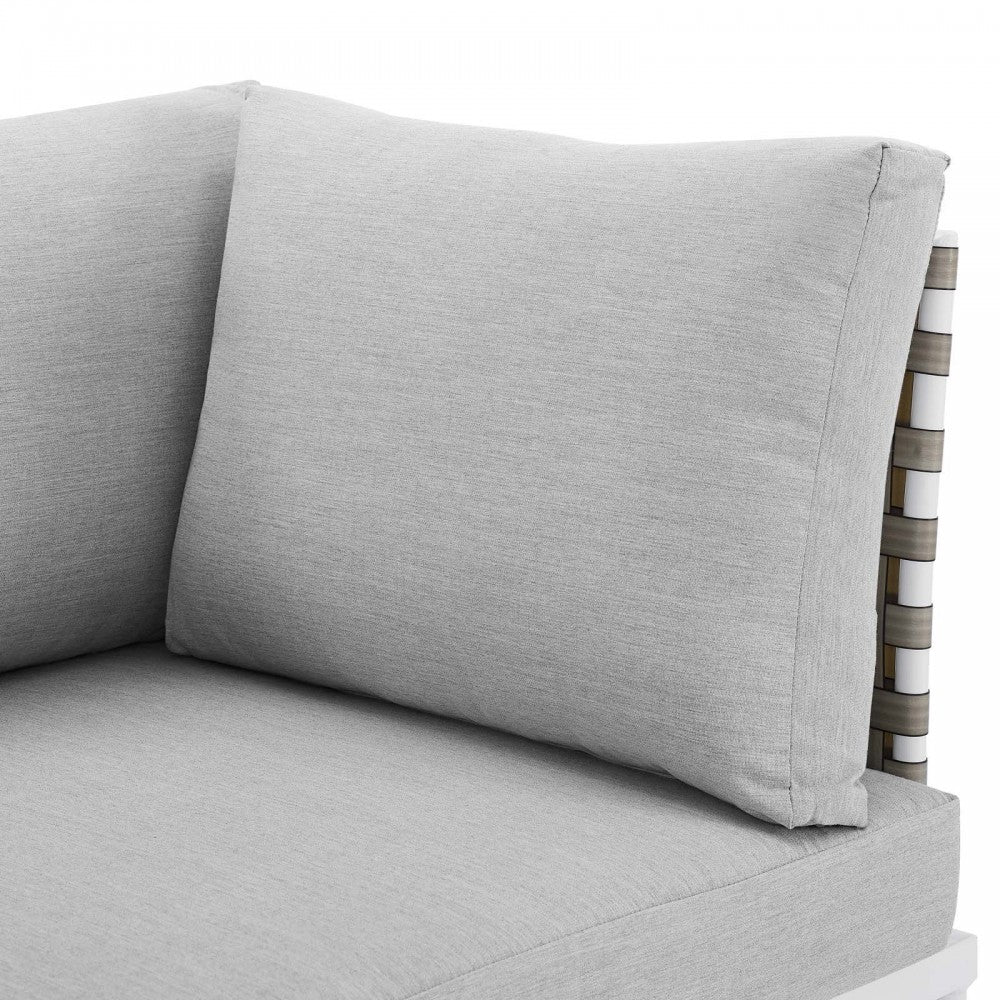 Harmony Sunbrella Basket Weave Outdoor Patio Aluminum Loveseat, Tan Gray