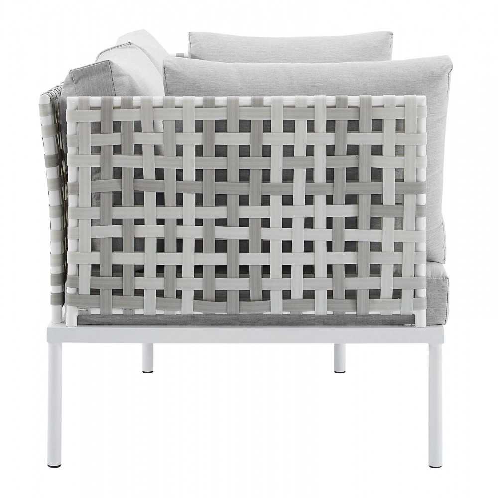 Harmony Sunbrella Basket Weave Outdoor Patio Aluminum Loveseat, Taupe Gray