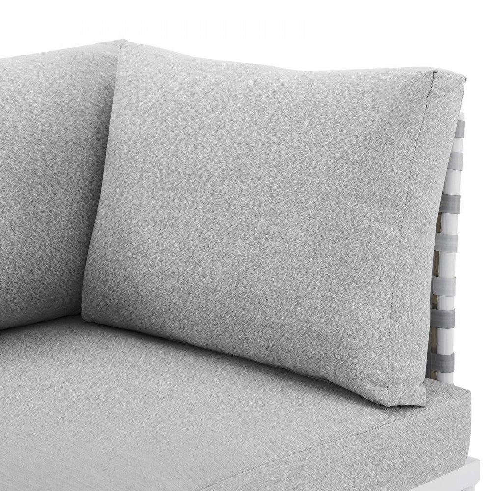 Harmony Sunbrella Basket Weave Outdoor Patio Aluminum Loveseat, Taupe Gray