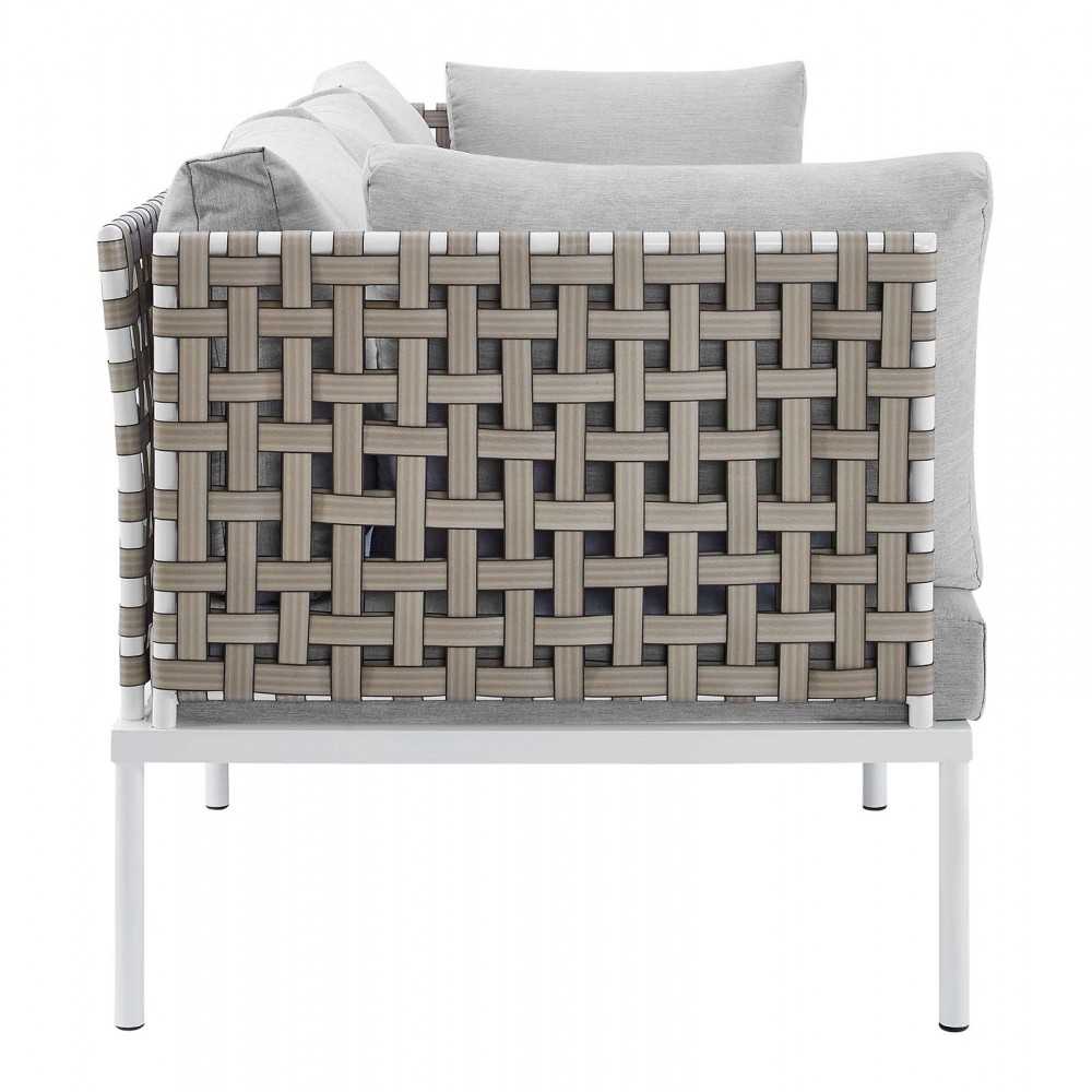 Harmony Sunbrella Basket Weave Outdoor Patio Aluminum Sofa, Tan Gray